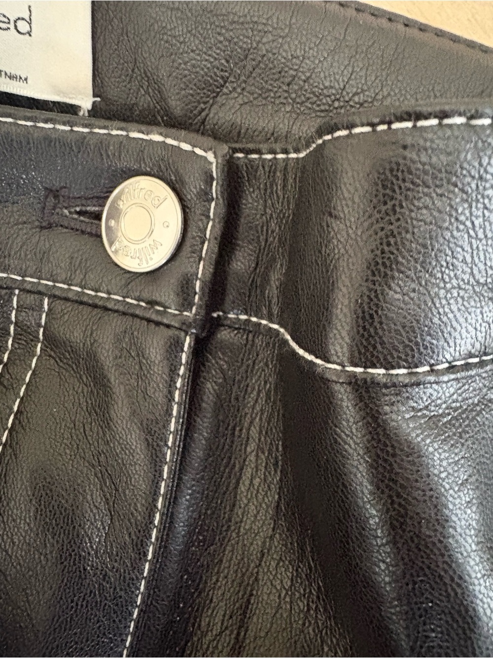 Aritzia Wilfred the Melina Vegan leather black pants white stitch - Picture 4 of 5